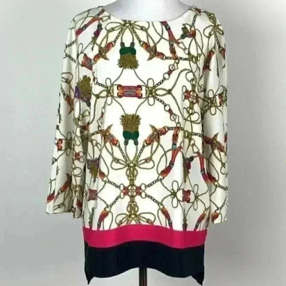 Ellen Tracy top size S geometric 3/4 sleeve career - Picture 1 of 8